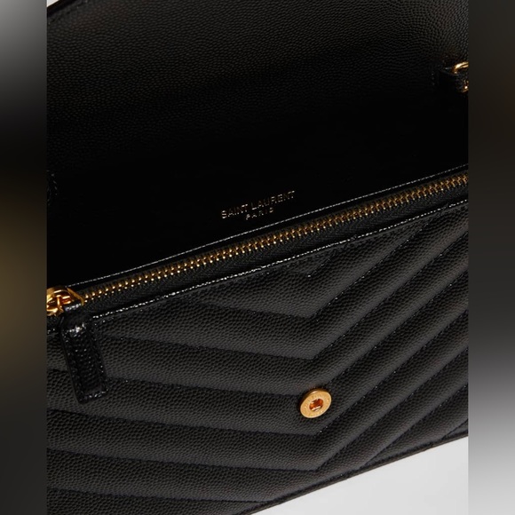 Saint Laurent YSL Monogram Small Wallet on Chain in Grained Leather MINT - Picture 2 of 14